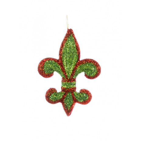 4" Fleur de Lis Ornament: Red & Green Glitter