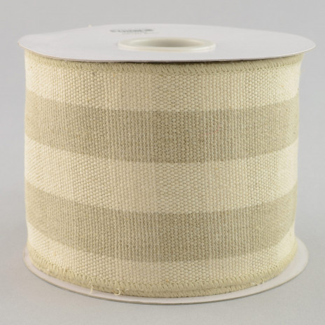 4" Sack Cloth Plaid Ribbon: Natural & Cream (10 Yards)