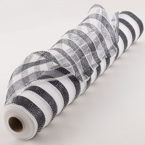 21" Poly Deco Mesh: Black & White Stripe