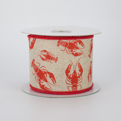 2.5" Tan Canvas Crawfish Red Ribbon (10 Yards)