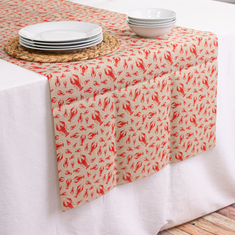 28"  Tan Canvas Fabric: Red Crawfish Pattern (3 Yards)