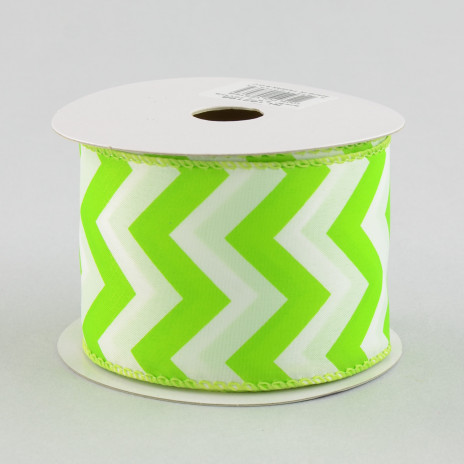 2.5" Satin Chevron Ribbon: Lime Green & White