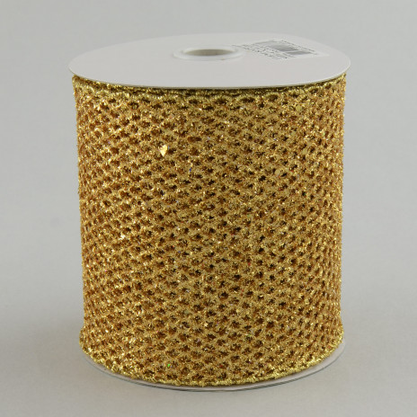 Glittter Diamond Mesh Ribbon: Gold (4" x 10 Yards)