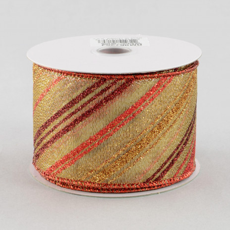 2.5" Diagonal Sheer Stripe: Gold/Red/Burgundy