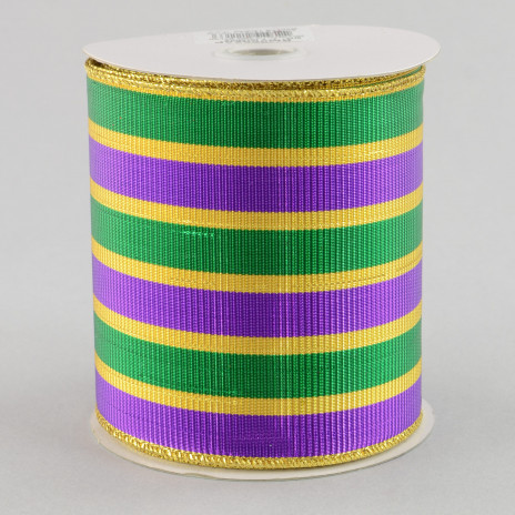 4" Mardi Gras Stripe Ribbon (10 Yards)