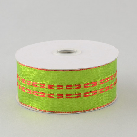 1.5" Lime & Red Double Stripe Ribbon (10 Yards)