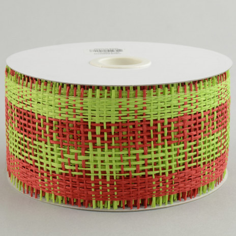 2.5" Paper Mesh Ribbon: Lime Green/Red Plaid