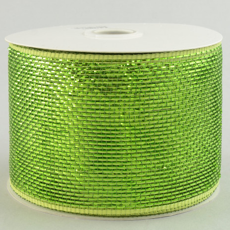 4" Poly Deco Mesh Ribbon: Metallic Moss/Lime