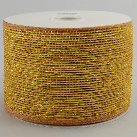 4" Poly Deco Mesh Ribbon: Metallic Gold/Brown