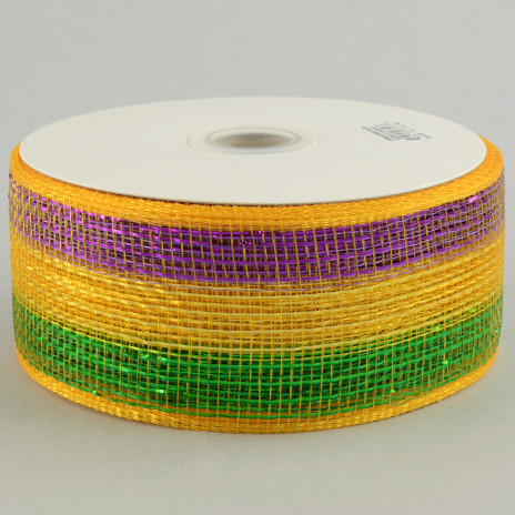 2.5" Poly Deco Mesh Ribbon: Metallic Mardi Gras