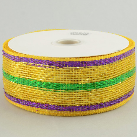 2.5" Poly Deco Mesh Ribbon: Deluxe Mardi Gras Stripe