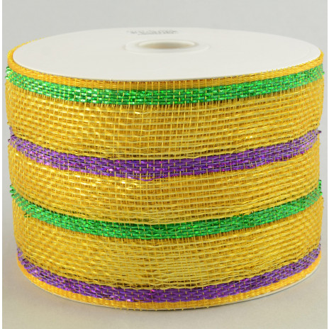 4" Poly Deco Mesh Ribbon: Deluxe Mardi Gras Stripe