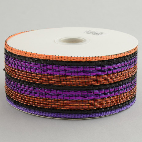 2.5" Poly Deco Mesh Ribbon: Deluxe Wide Foil Black/Orange/Purple