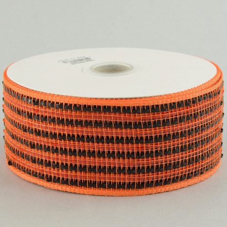 2.5" Poly Deco Mesh Ribbon: Deluxe Wide Foil Black/Orange