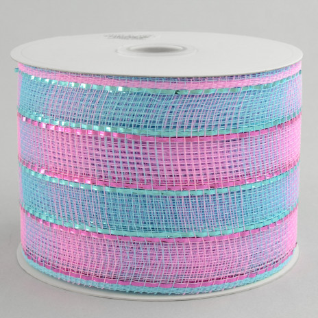 4" Poly Deco Mesh Ribbon: Metallic Wide Foil Pink/Blue Plaid