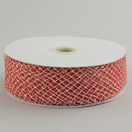1.5" Deco Flex Mesh Ribbon: Red & White