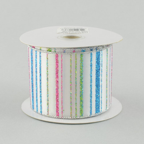 2.5" Glitter Stripe Ribbon: Lime/Pink/Turquoise
