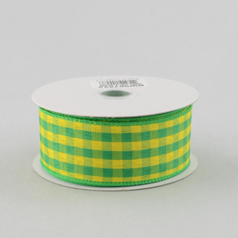 1.5" Yellow & Green Gingham Check Ribbon (10 Yards)