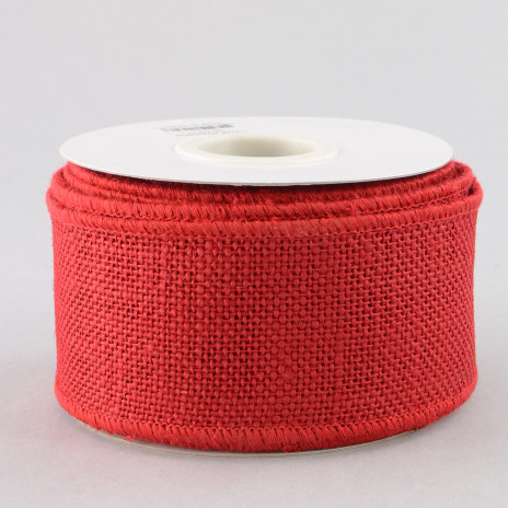 2.5" Burlap Ribbon- Wired Edge: Red (10 Yards)