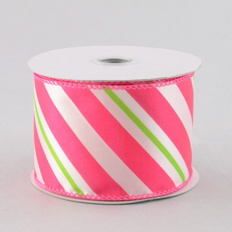 2.5" Candy Stripe Ribbon: White, Fuchsia, Lime (10 Yards)