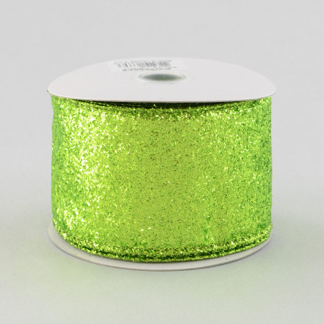 2.5" Lime Green Fuzzy Glitter Ribbon (10 Yards)