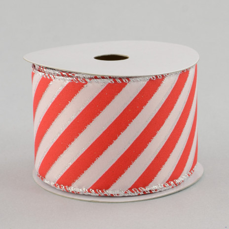 2.5" Diagonal Stripe: Red & White (10 Yards)