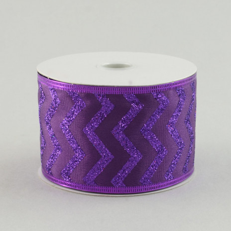 2.5" Glitter Satin Chevron Ribbon: Purple (10 Yards)