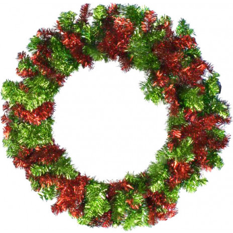 24" Tinsel Wreath: Red & Lime Green