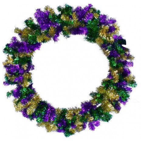 24" Tinsel Wreath: Mardi Gras