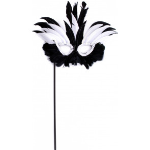 Black & White Formal Feather Mask on Stick