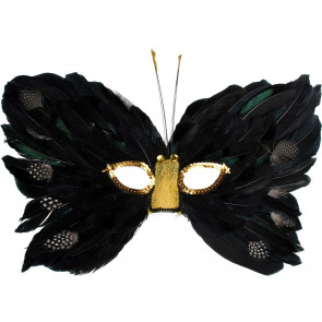 Black & Gold Butterfly Feather Mask
