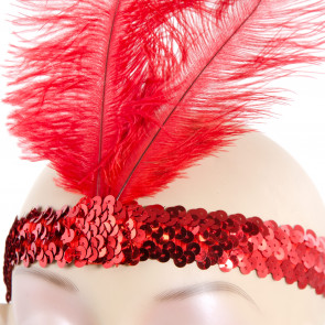 Red Sequin Flapper Head Band with Feather