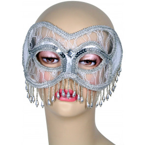 Beaded Lace & Sequin Mask: Silver