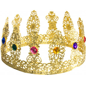Gold Metal Filigree Jeweled Crown