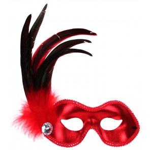 Satin, Feathers & Lace Mask: Red