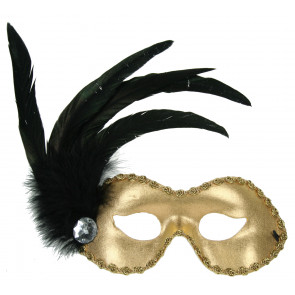 Satin, Feathers & Lace Mask: Gold