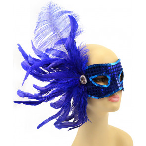 Sapphire Sequin Feather Mask: Blue