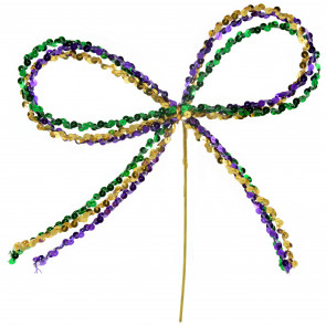 9.5" Mardi Gras Sequin Ribbon Bow Pick