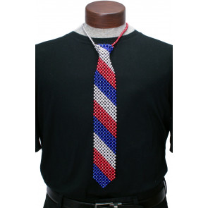 Beaded Necktie: Red, Silver & Blue