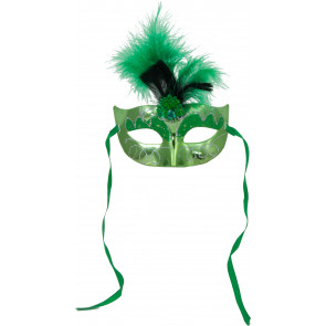 Metallic Glitter Feather Mask: Apple Green