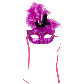 Metallic Glitter Feather Mask: Fuchsia Pink