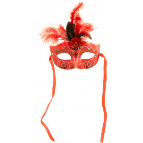 Metallic Glitter Feather Mask: Red