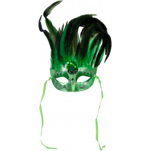 Metallic  Feather Topped Mask: Apple Green