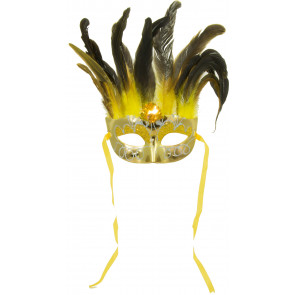 Metallic Feather Topped Mask: Gold