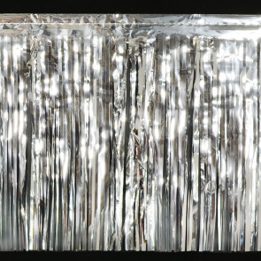 2-Ply Fringe Drape: Metallic Silver (10' x 15