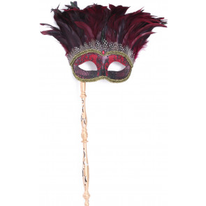 Red Feathertop Princess Mask on Stick