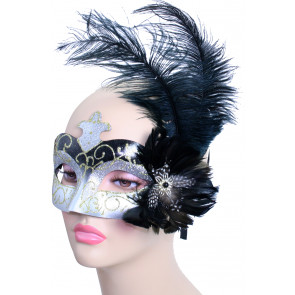 Feathered Silver Princess Eye Mask