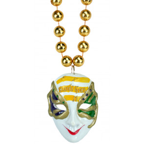 Mardi Gras Mask Carnival Masquerade Mask, 72 Inch Mardi Gras Feather Boa,  33 Inch 7 mm Metallic Purple Yellow Green Bead Necklace, Mardi Gras
