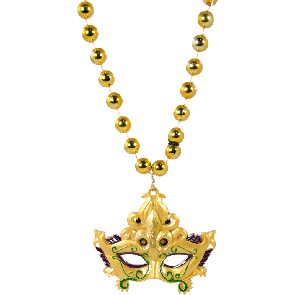 Lighted Fleur De Lis Gold Mask Bead Necklace