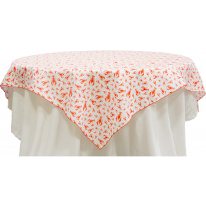 54" White Square Table Topper: Red Crawfish Pattern